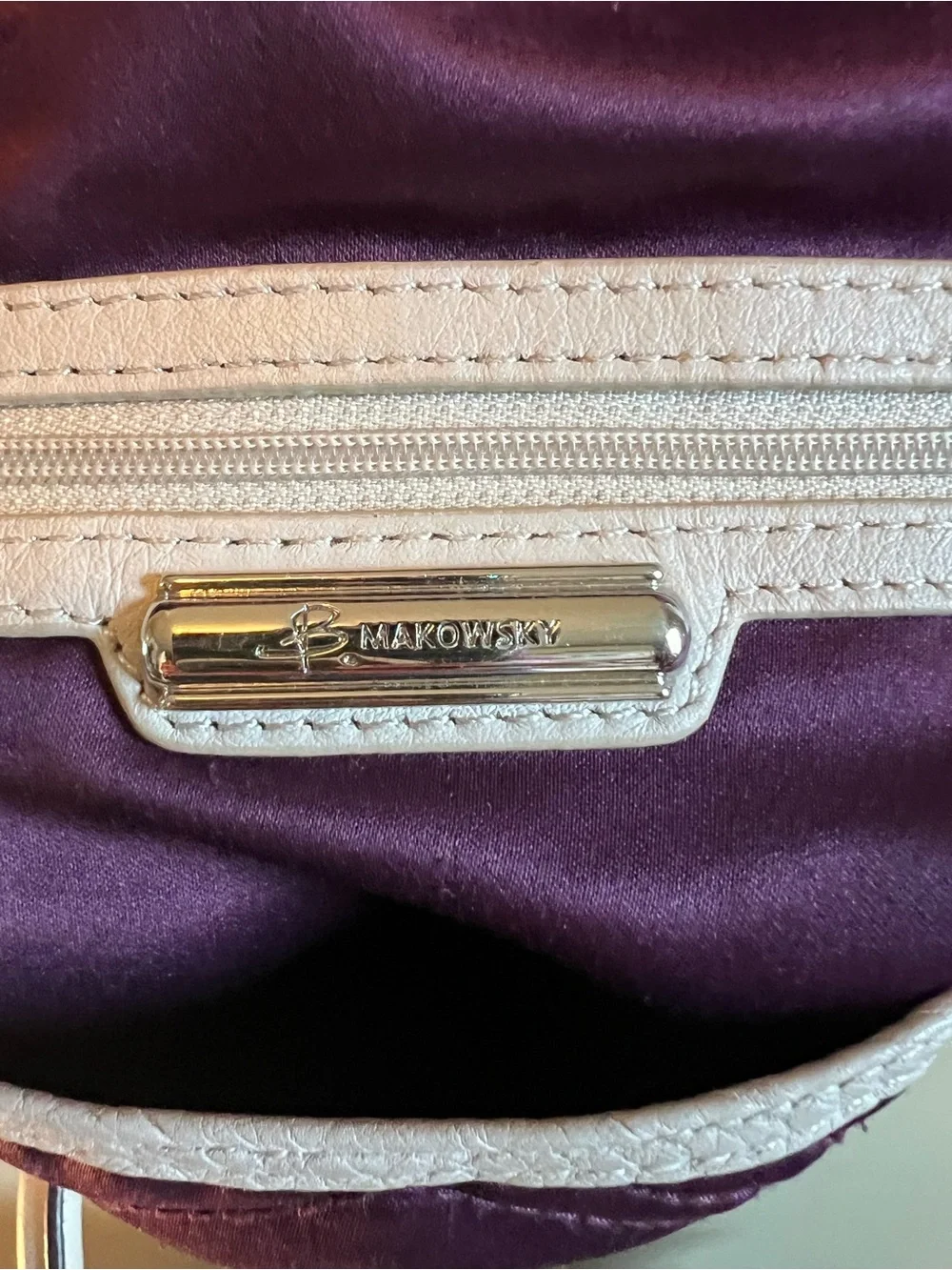 b. makowsky Cream Leather Satchel with Turn-Lock Hardware